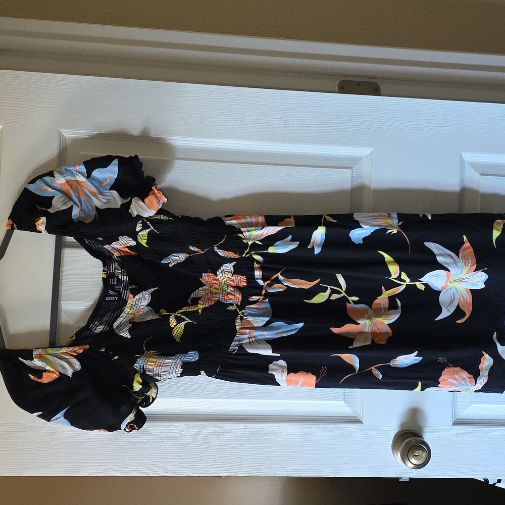 Roxy Black Midi Dress with Floral Design